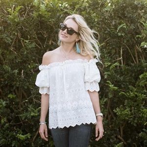 Loveshack Fancy off the shoulder top